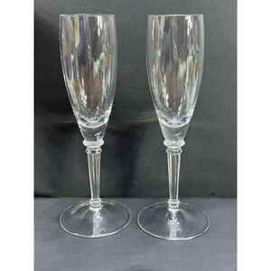 2 Crystal Cut Glass Champagne Flute Goblet Hexagonal Stem Design Elegant Colle
